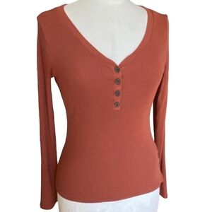 Madewell Fine Ribbed Henley Tee Sz L